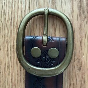 Lucky Brand Brown Leather Belt with Brass Oval Buckle